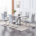 1 Table And 6 Chairs Set.Modern Grey Mdf Faux Marble Dining Table With Double V Shaped Supports.Paired With 6 Modern Pu Artificial Leather Soft Cushion With Silver Metal Legs.F Vv,C 1162 Gray Seats 6 Mdf Metal