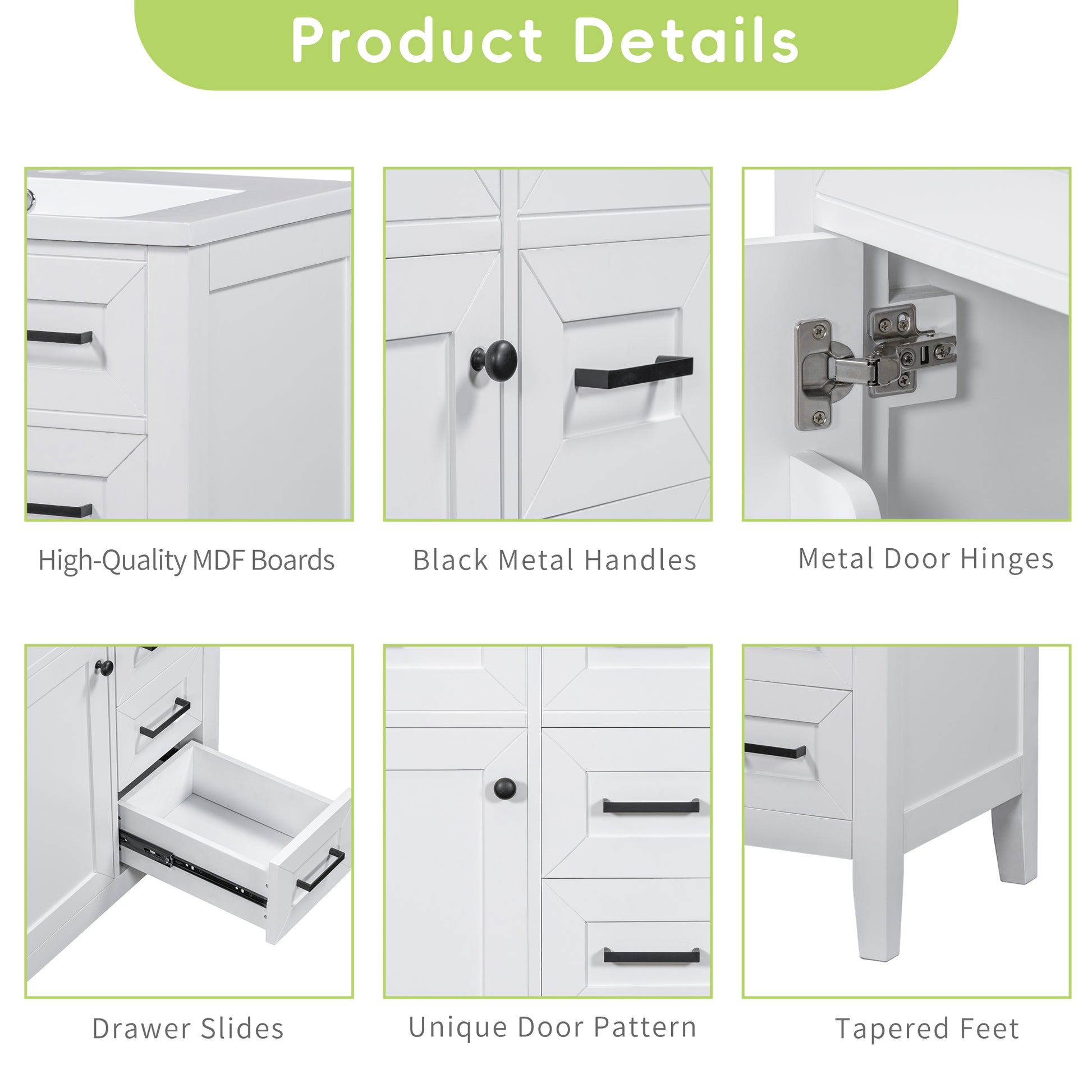 30" Bathroom Vanity With Sink Combo, White Bathroom Cabinet With Drawers, Solid Frame And Mdf Board Old Sku:N725S999222K White Solid Wood Mdf