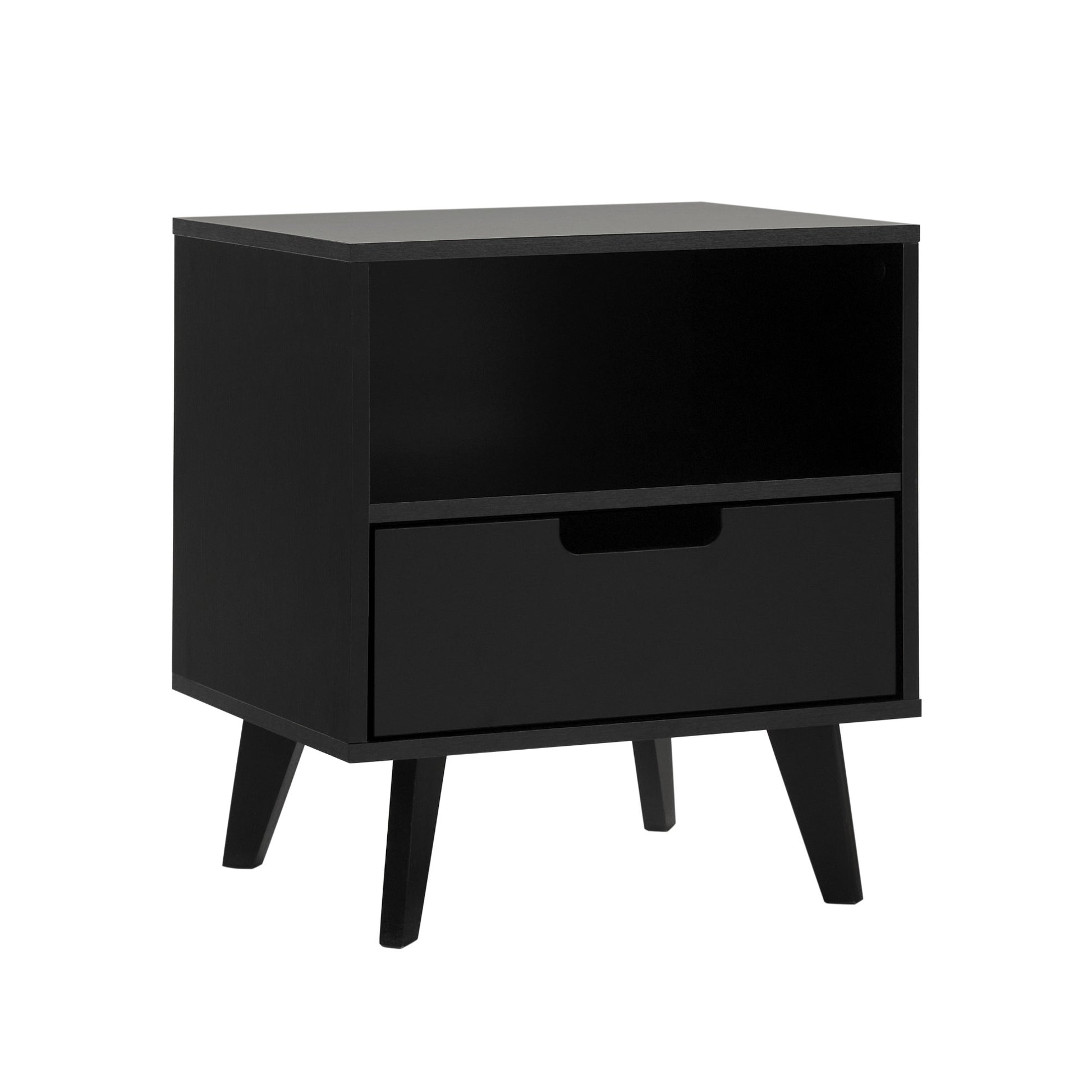 Modern 1 Drawer Nightstand With Open Cubby Black Black Mdf Mdf