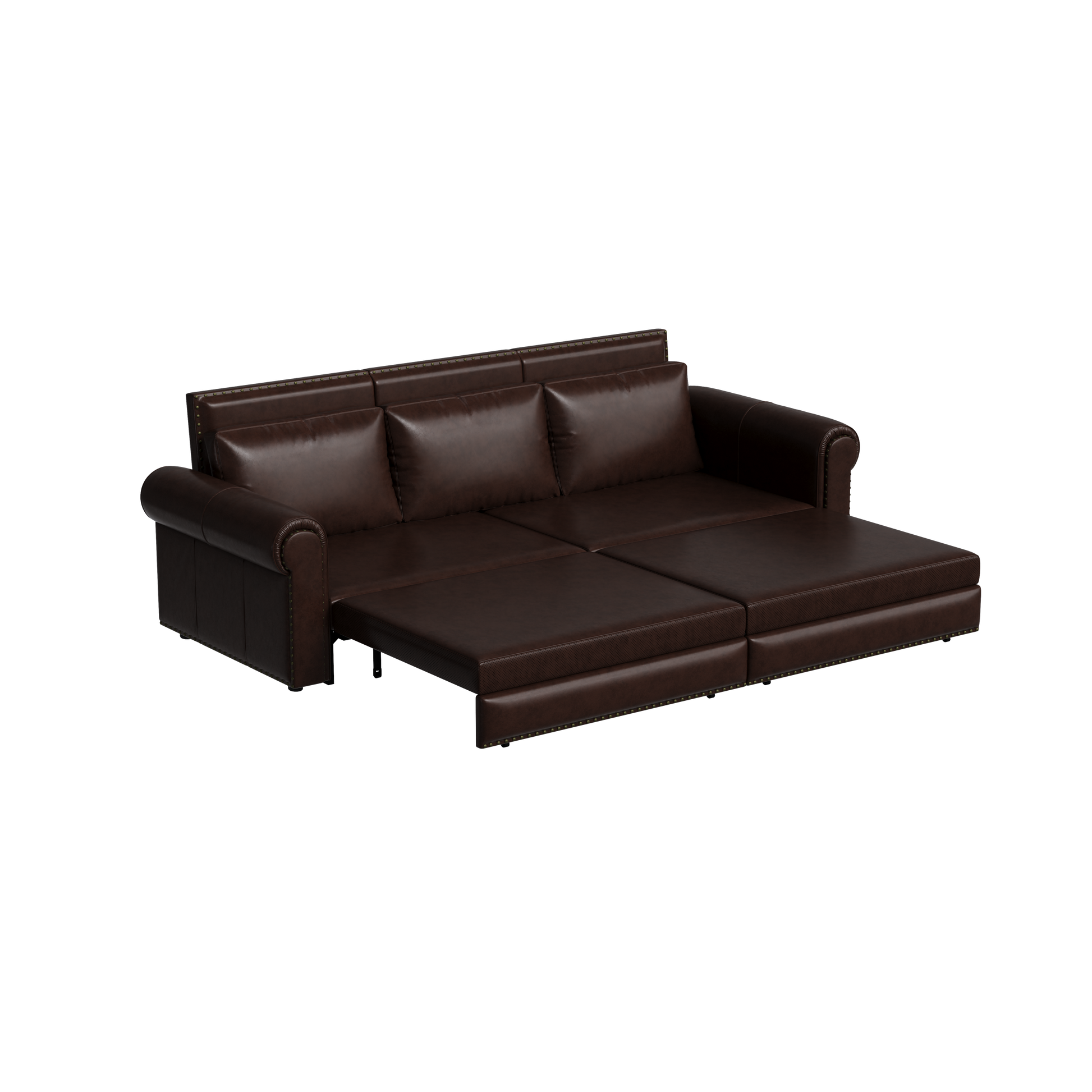 Chesterfield Sofa,93.7" King Pull Out Sofa Bed, 3 In 1 Faux Leather Convertible Sleeper Sofa With Trim & Rolled Arm,Multi Functional Sofa Bed For Living Room,Bedroom,Apartment,Office Dark Brown Faux