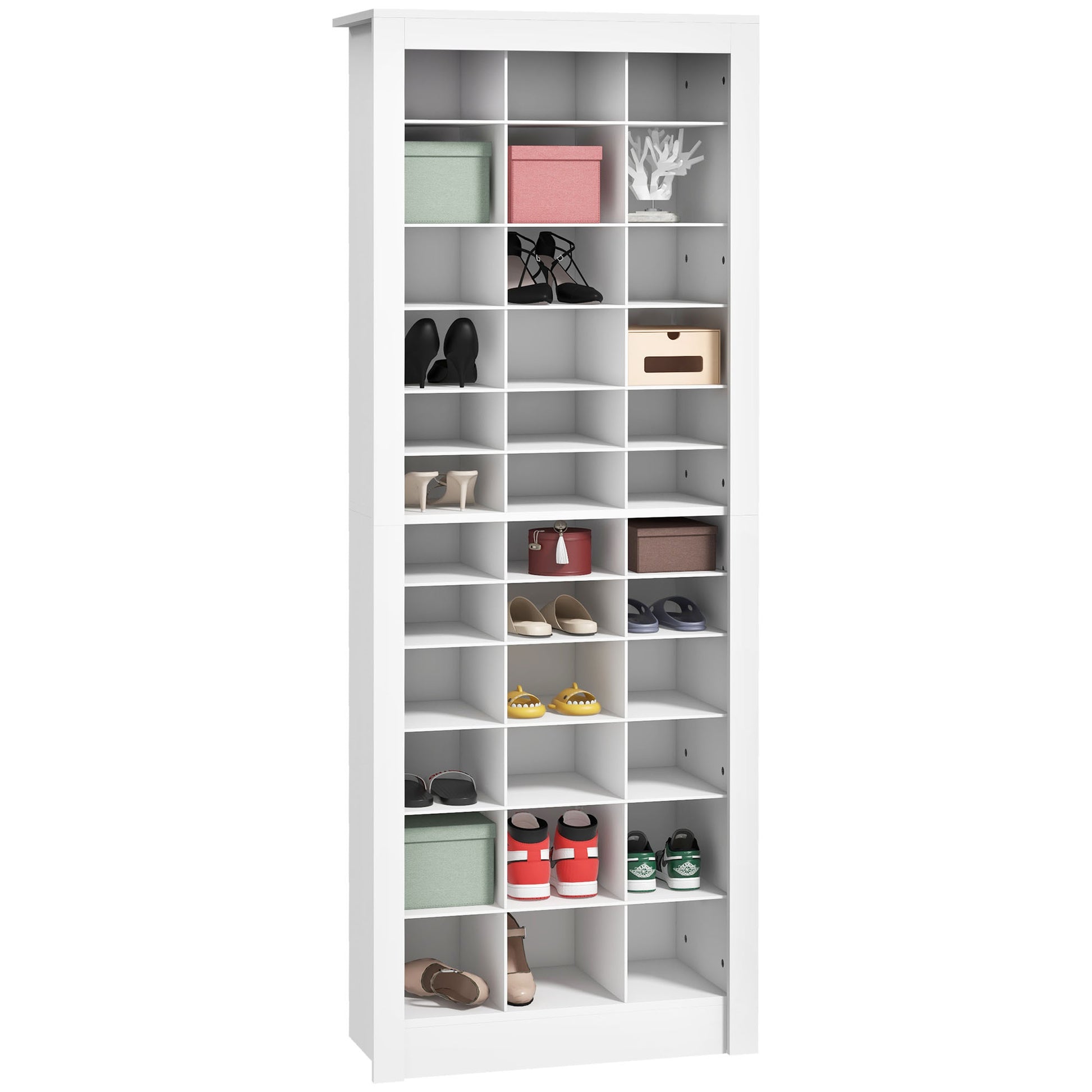 Homcom 71" Tall Shoe Rack Storage Organizer, Narrow Shoe Cabinet For Entryway With Open Cubes For 36 Pairs, White White Particle Board