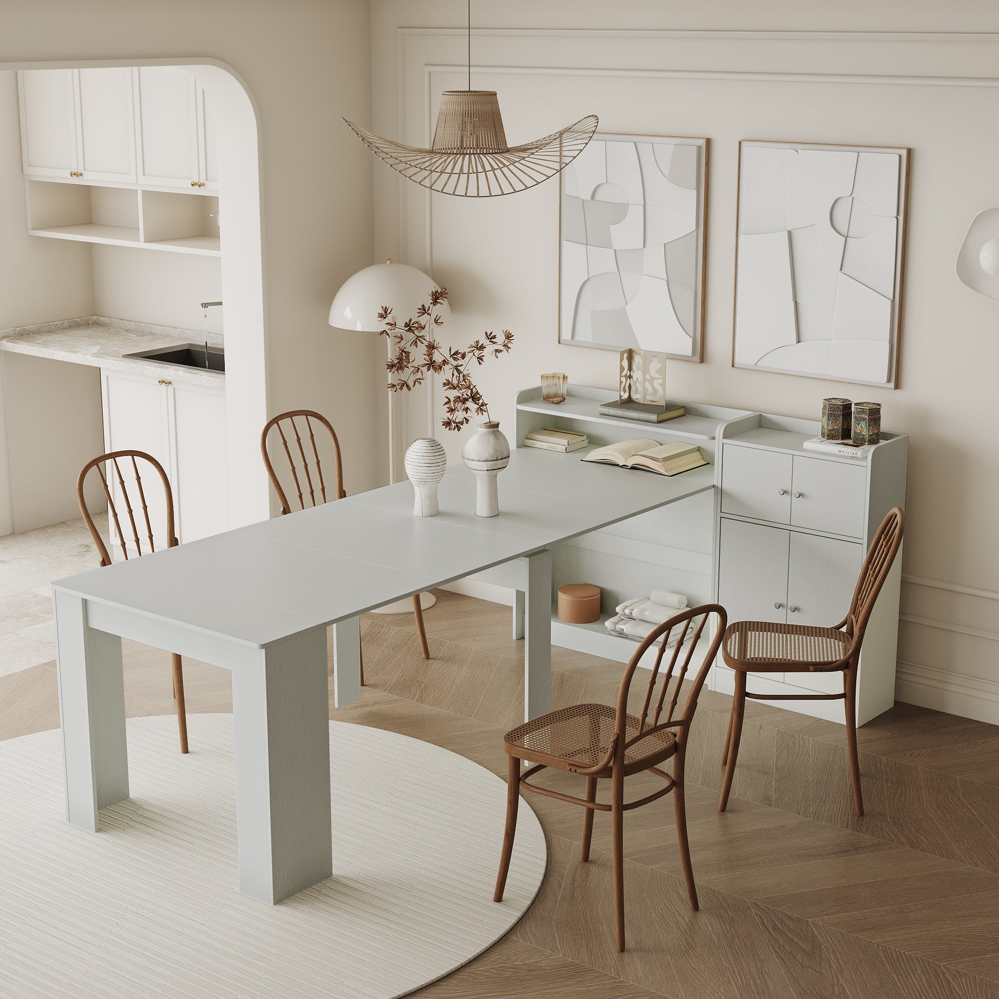 Modern Extendable Dining Table With Storage White Mdf