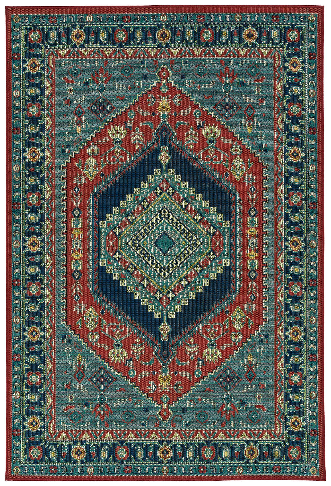 Traditional, Transitional, Oriental, Medallion, Border, Cut Pile 3'6" X 5'6" Rectangle Area Rug Red Polypropylene