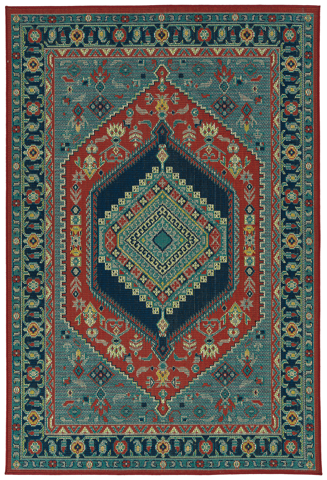 Traditional, Transitional, Oriental, Medallion, Border, Cut Pile 3'6" X 5'6" Rectangle Area Rug Red Polypropylene