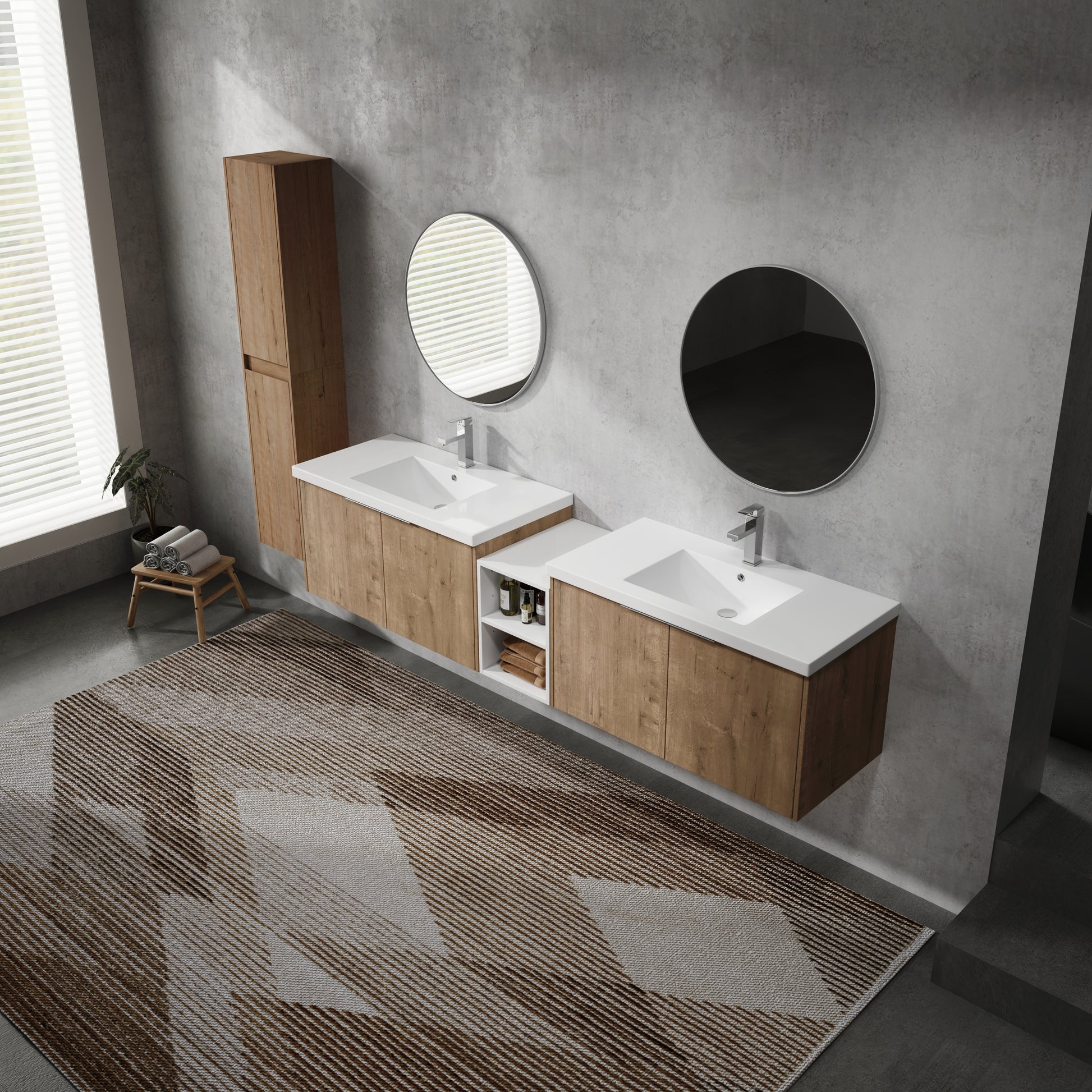 84" Wall Mounted Bathroom Vanity With Sink And Side Cabinet, Soft Close Doors,00112Imo 00636Imox2 0612Gwh Combination Cabinet Kd Packing Imitative Oak Bathroom Modern Plywood Plywood