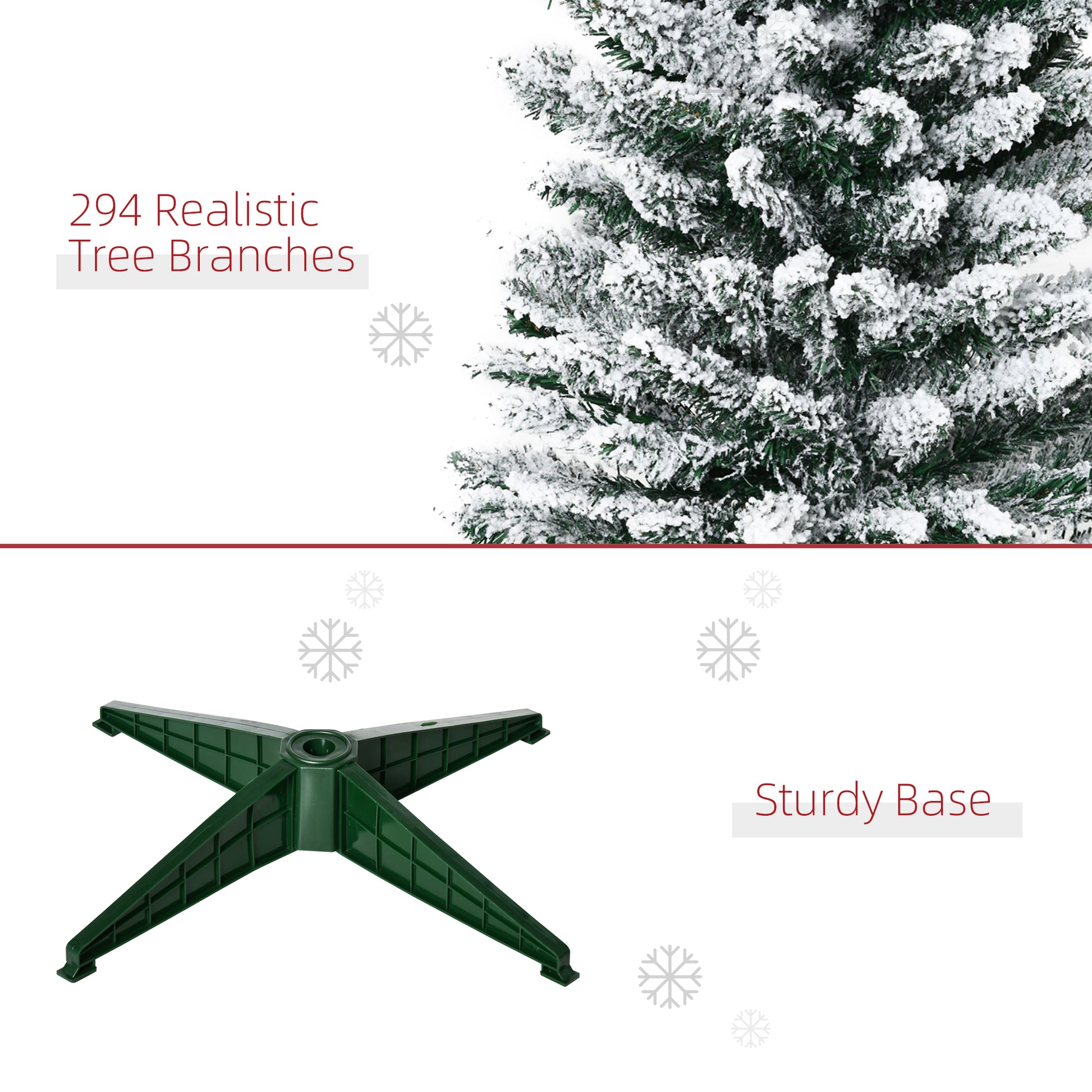 Homcom 5' Snow Flocked Artificial Pencil Christmas Tree, Slim Xmas Tree With Realistic Branches And Plastic Base Stand For Indoor Decoration, Green Green Plastic