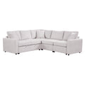 4 Seat L Shaped Modular Sofa With Thick Backrest And Seat Cushions, Suitable For Living Rooms, Offices Beige Wood Polyester 4 Seat