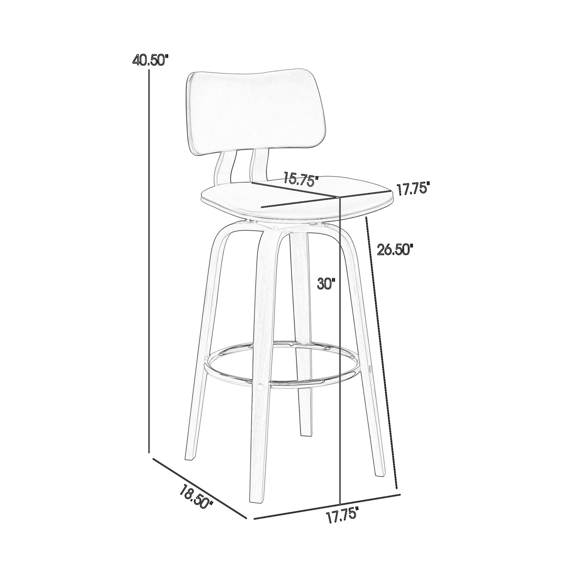 Pino 30 Inch Swivel Barstool Chair, Gray Faux Leather, Walnut Brown Wood Grey Brown Wood