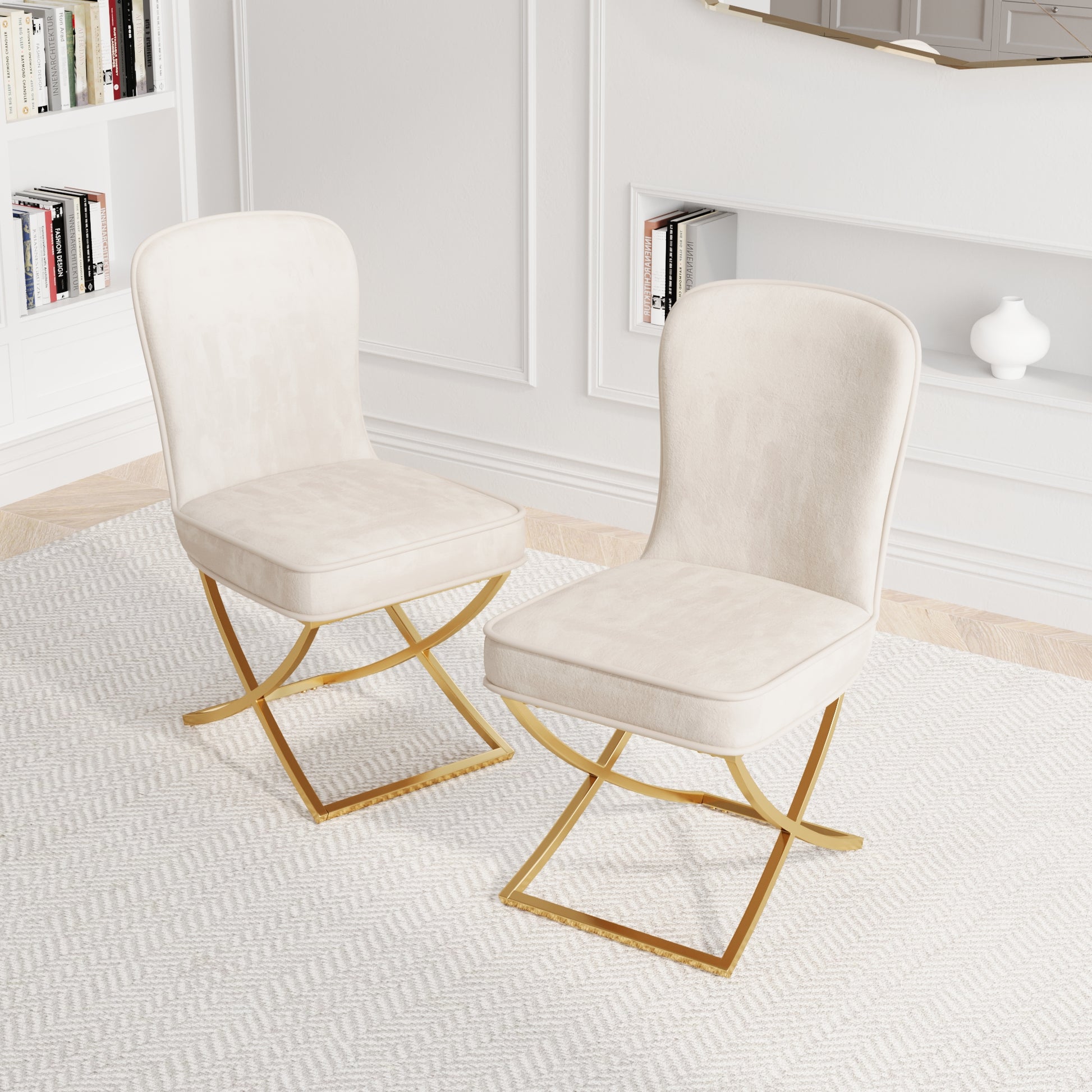 Dining Chair Set Of 2, Beige Velvet Backrest And Golden Metal Legs.For Modern Kitchen Dining Room Chair For Kitchen Living Modern Decorative Leisure Chairs.Office Chairs Y 2009 Beige Dining Room Modern Foam Velvet