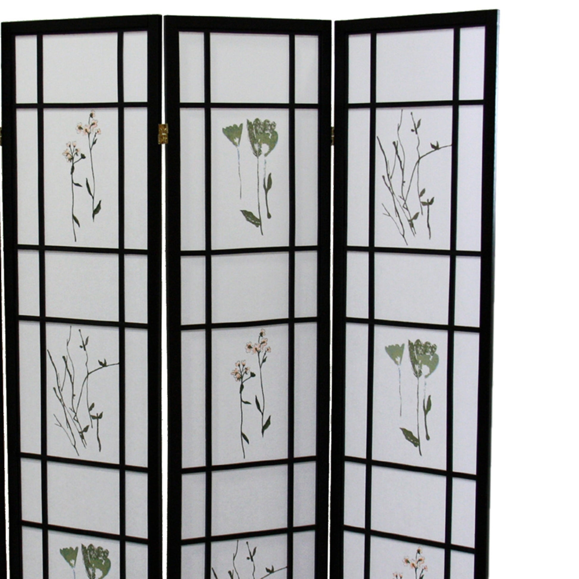 70" Tall 4 Panel Screen Room Divider "Shoji", Black Black Wood