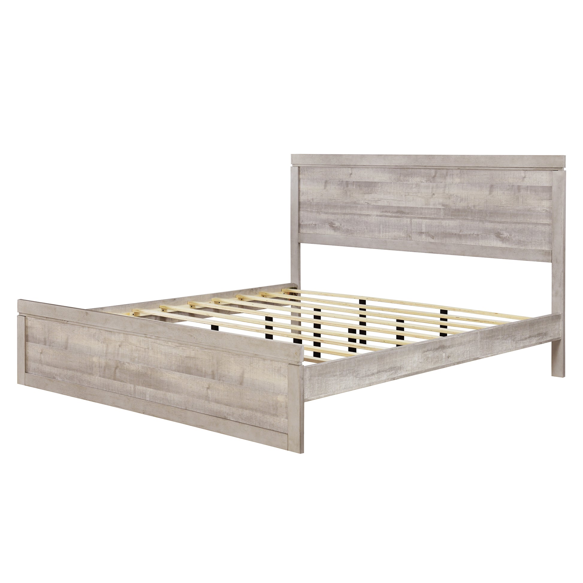 3 Pieces Vintage Farmhouse Style King Size Platform Bed With 10 Wooden Slats Support 2 Nightstands, No Box Spring Needed, Rustic White Box Spring Not Required King Rustic White Wood 3 Piece Set Bedroom Traditional Plywood