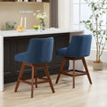 Counter Height Swivel Barstools, 26'' H Seat Height Upholstered Bar Stools Set Of 2, Fabric In Blue Blue Dining Room American Design Rubberwood Set Of 2 Foam Wood Fabric