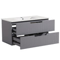 36 Inch Floating Bathroom Vanity With Ceramic Sink Set, Modern Bath Storage Cabinet Vanity With Drawers Wall Mounted Combo For Bathroom, Gray Grey Mdf