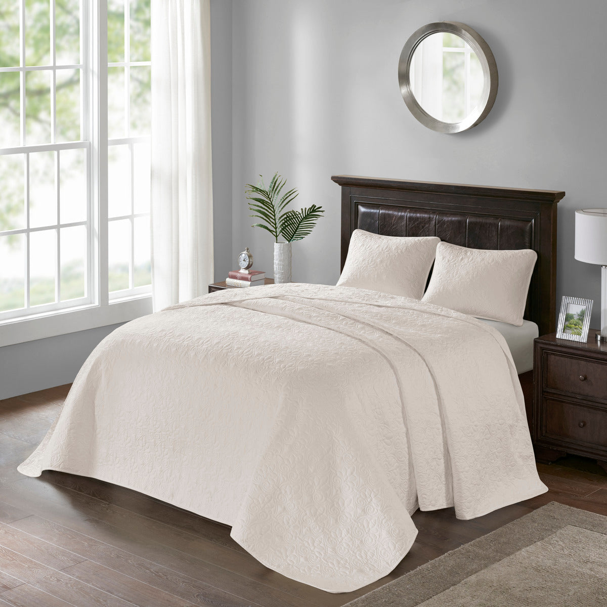 Reversible Bedspread Set Cream Twin Cream Cotton