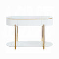 White High Gloss And Gold Sofa Table With Metal Leg White Gold Primary Living Space Drawers Oval Wood Metal