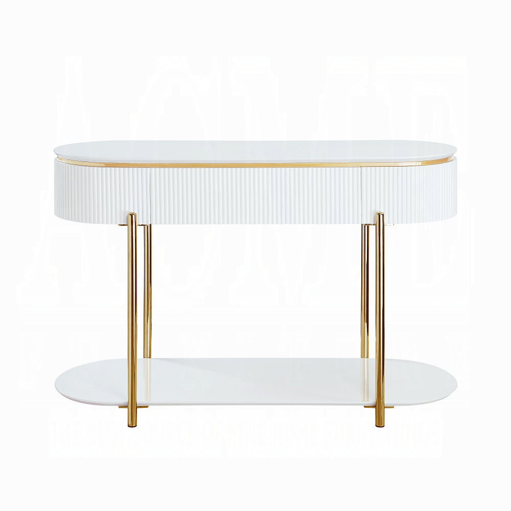 White High Gloss And Gold Sofa Table With Metal Leg White Gold Primary Living Space Drawers Oval Wood Metal