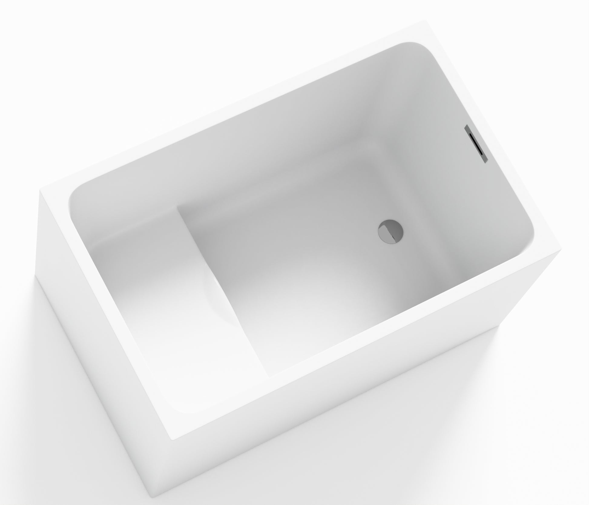 43" Acrylic Freestanding Bathtub With Seat: Spacious Rectangle Shape, Gloss White Finish, Chrome Overflow & Pop Up Drain White Rectangle Bathroom Freestanding Tubs Polished Less Than 59 In Contemporary Soaking Center Acrylic Acrylic