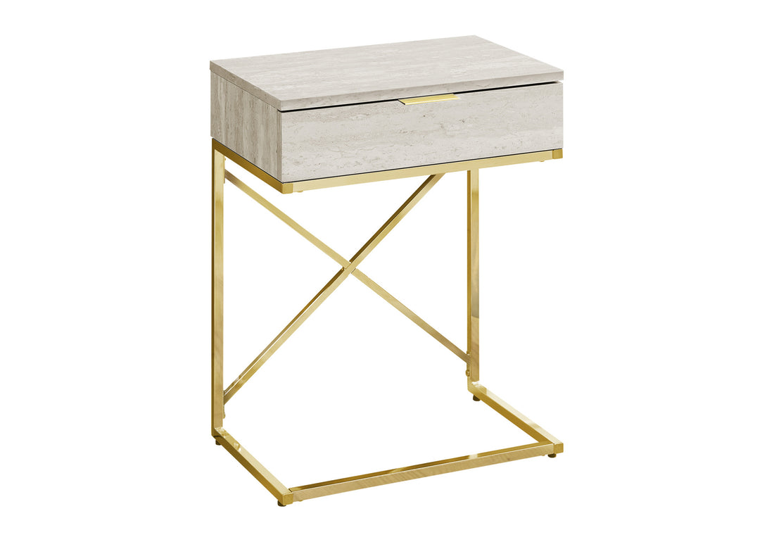 Accent Table, Side, End, Nightstand, Lamp, Storage Drawer, Living Room, Bedroom, Beige Marble Look Laminate, Gold Metal, Contemporary, Modern Beige Particle Board