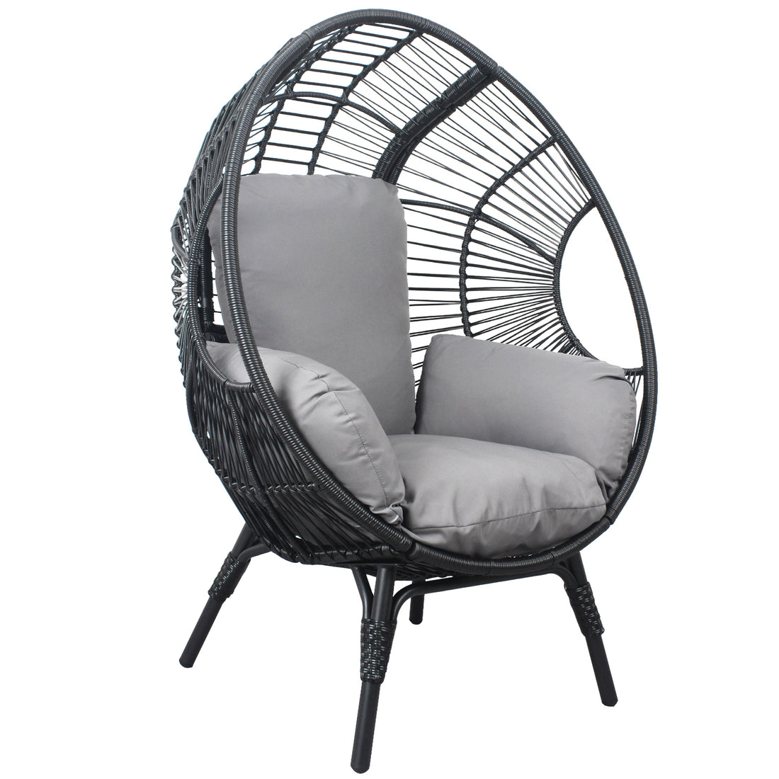 Patio Pe Wicker Egg Chair Model 2 With Black Color Rattan Grey Cushion And Side Table Yes Black Foam Steel