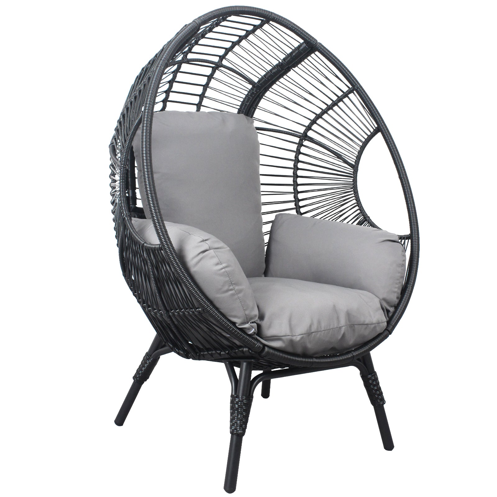 Patio Pe Wicker Egg Chair Model 2 With Black Color Rattan Grey Cushion And Side Table Yes Black Foam Steel