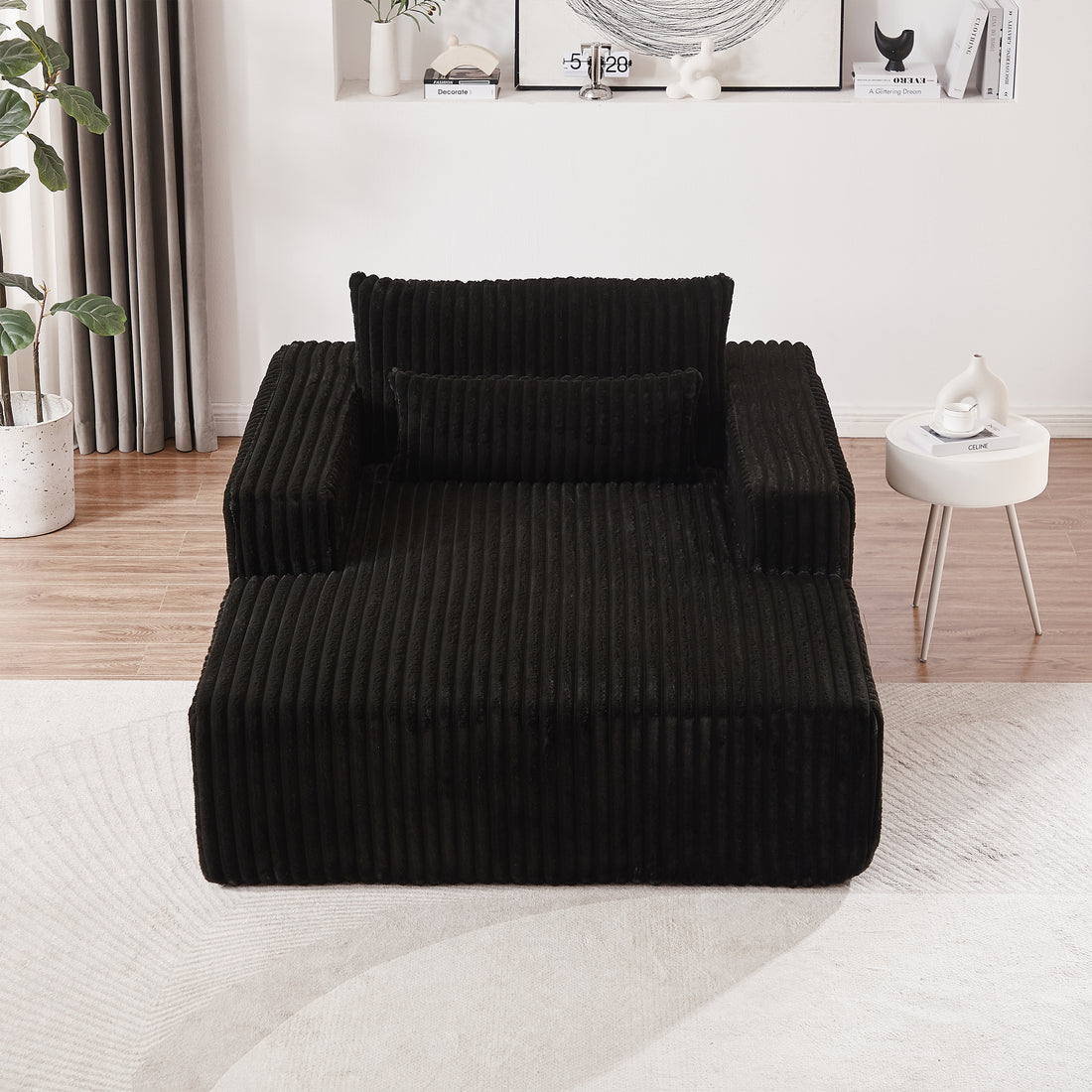 75 Inch Corduroy Sponge Sofa Lounge Chair,No Assembly Required,Fluffy Modern Sleeper Chair For Indoor Living Room Bedroom Black Foam Corduroy 1 Seat