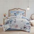 8 Piece Cotton Printed Comforter Set Blue Queen Queen Blue Polyester