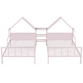Metal Double Twin Size Platform Bed With House Shaped Headboard And A Built In Nightstand, Pink Box Spring Not Required Twin Pink Metal Metal