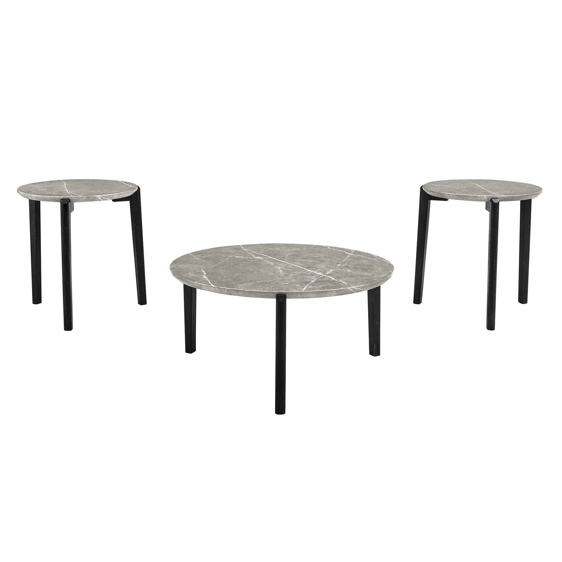 Living Room Coffee Table: Modern And Stylish 36 Inch Round Small Coffee Table, Imitation Marble Tabletop With Rubber Wood Solid Wood Legs, Wooden Coffee Table, Living Room, Office, Home Black Gray