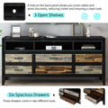 Retro Distressed Wooden Tv Stand For Tvs Up To 65 Inches, Entertainment Center Media Console With 6 Drawers And 3 Shelves For Living Room, Black Black 60 69 Inches Solid Wood Mdf