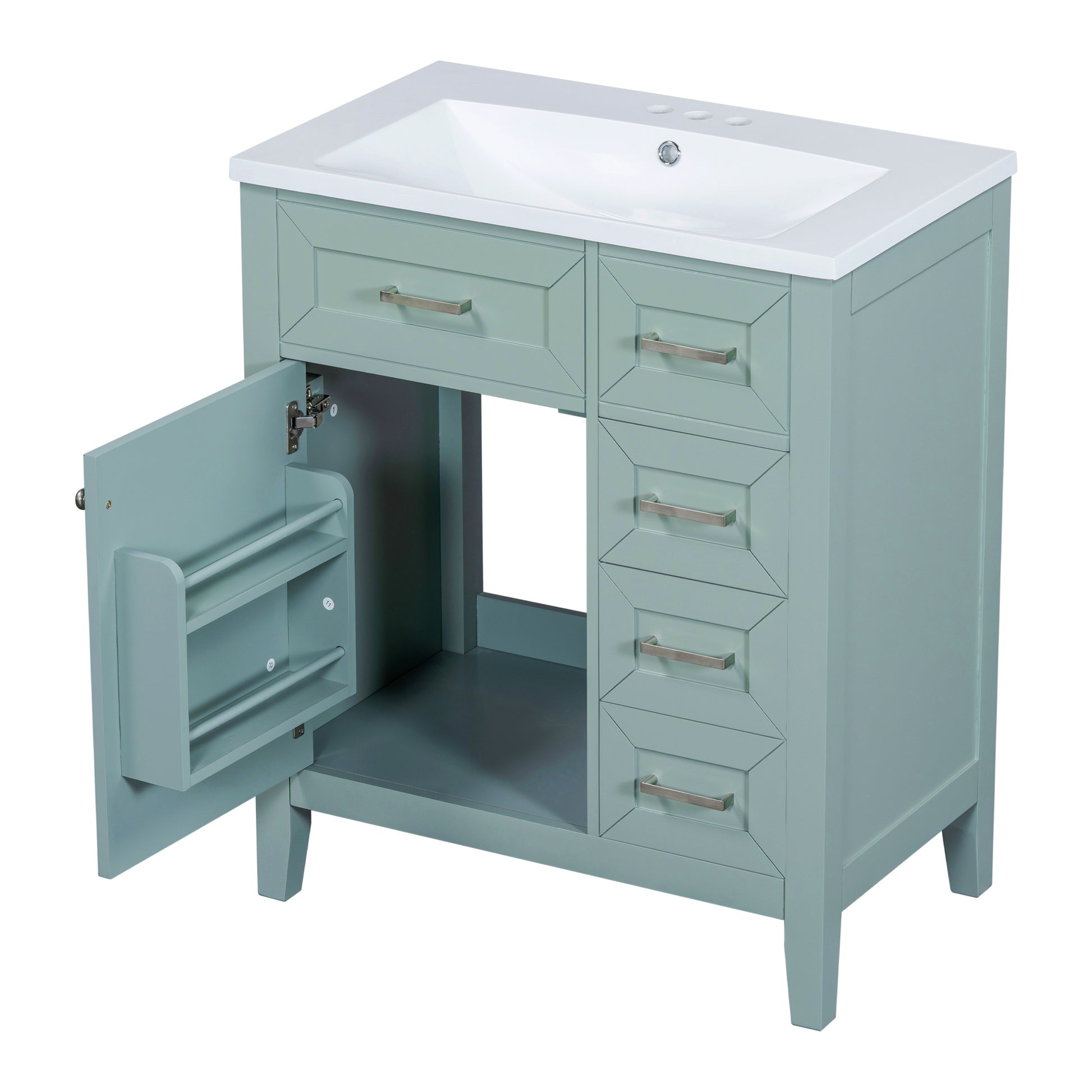 30" Bathroom Vanity With Sink Combo, Green Bathroom Cabinet With Drawers, Solid Frame And Mdf Board Green Solid Wood Mdf