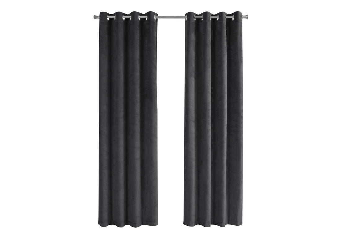 Curtain Panel, 2Pcs Set, 54"W X 84"L, Room Darkening, Grommet, Living Room, Bedroom, Kitchen, Grey Velvet, Contemporary, Modern Grey Polyester