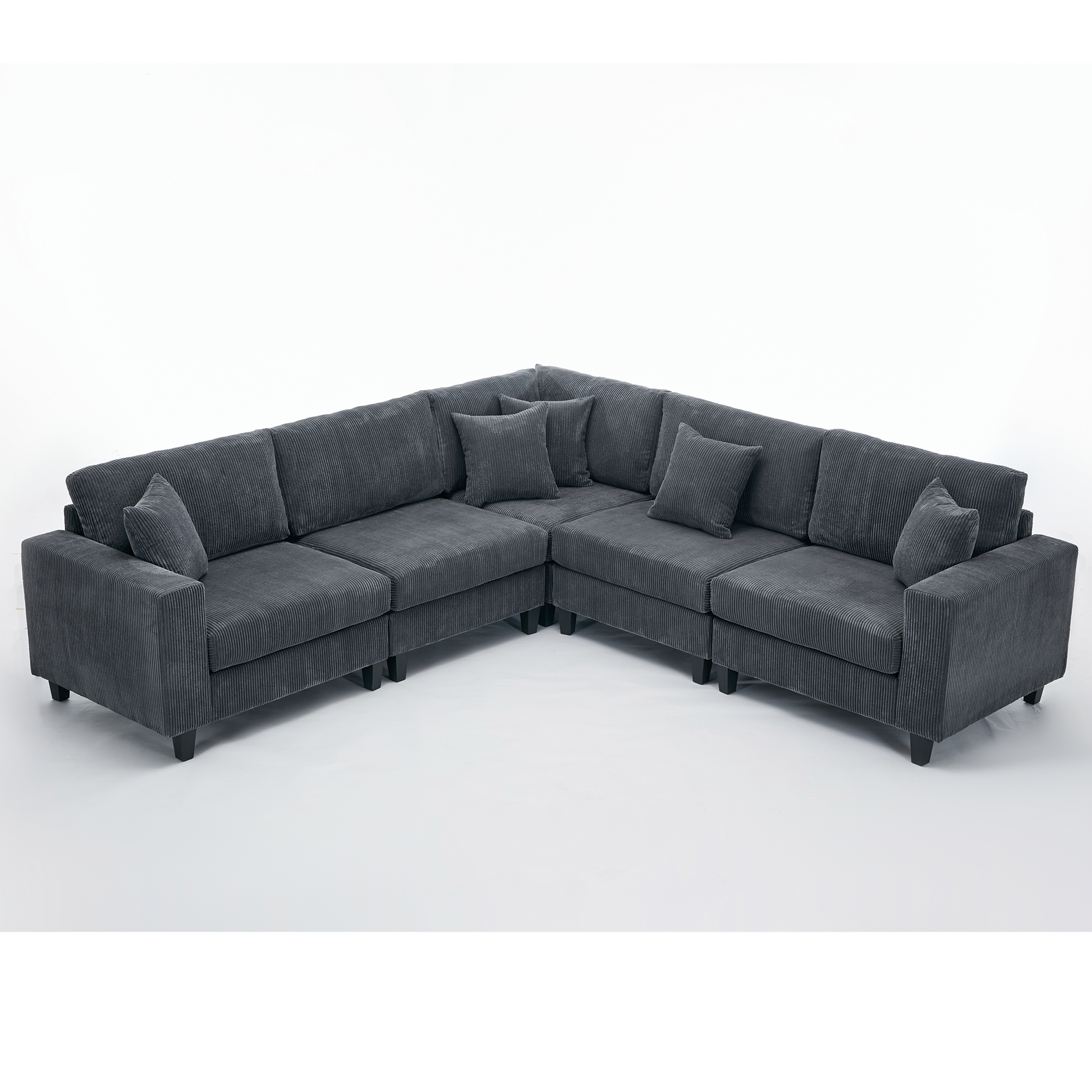 Packaging Upgrade Oversized Modular Sectional Sofa Set, L Shaped Couch,Corduroy ,Upholstered,Deep Seat,5 Seat,5 Throw Pillow And 6 Back Cushion,Living Room, Apartmentgray Gray Polyester Wood Primary