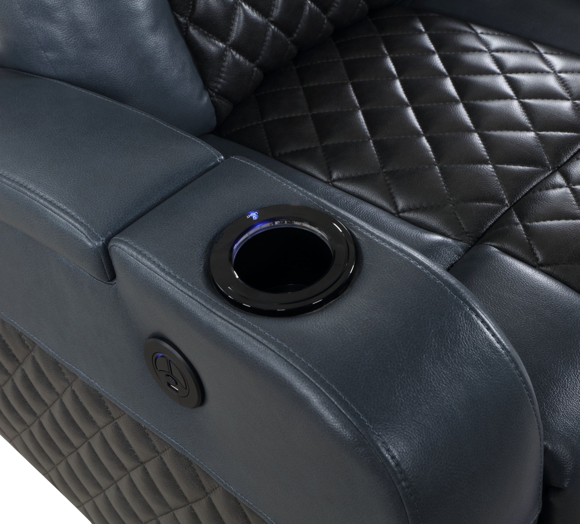 Alair Power Motion Recliner W Bluetooth Speaker & Cooling Cup Holder, Blue & Black Leather Aire Lv02459 Blue Upholstered