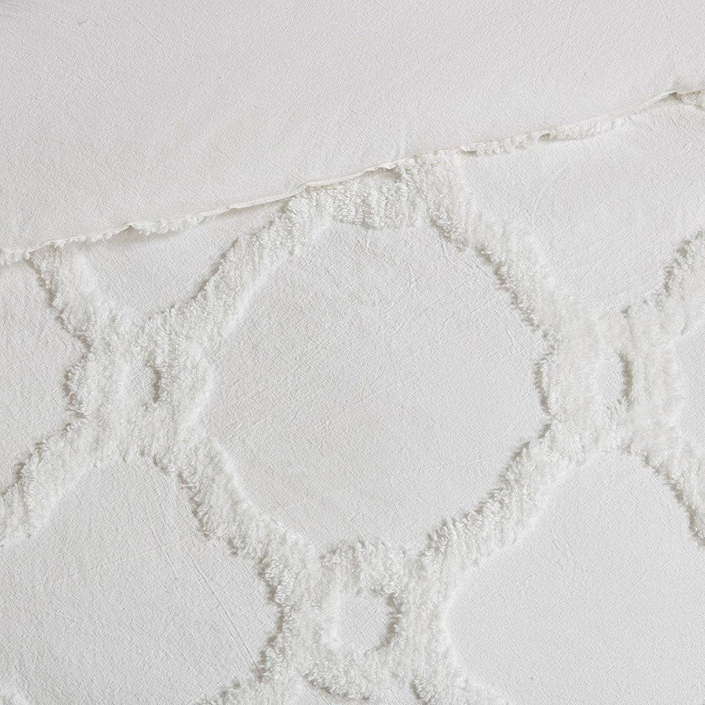 3 Piece Tufted Cotton Chenille Geometric Comforter Set Off White King Cal King King Off White Cotton