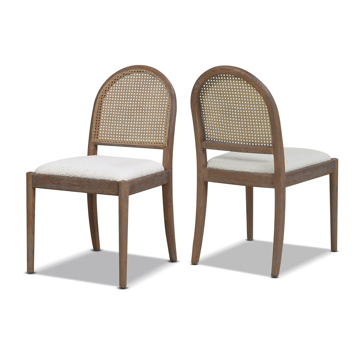 Panama 18.5" Curved Cane Rattan Side Dining Chair, Set Of 2, Ivory White Boucle White Foam Wood Fabric Rattan