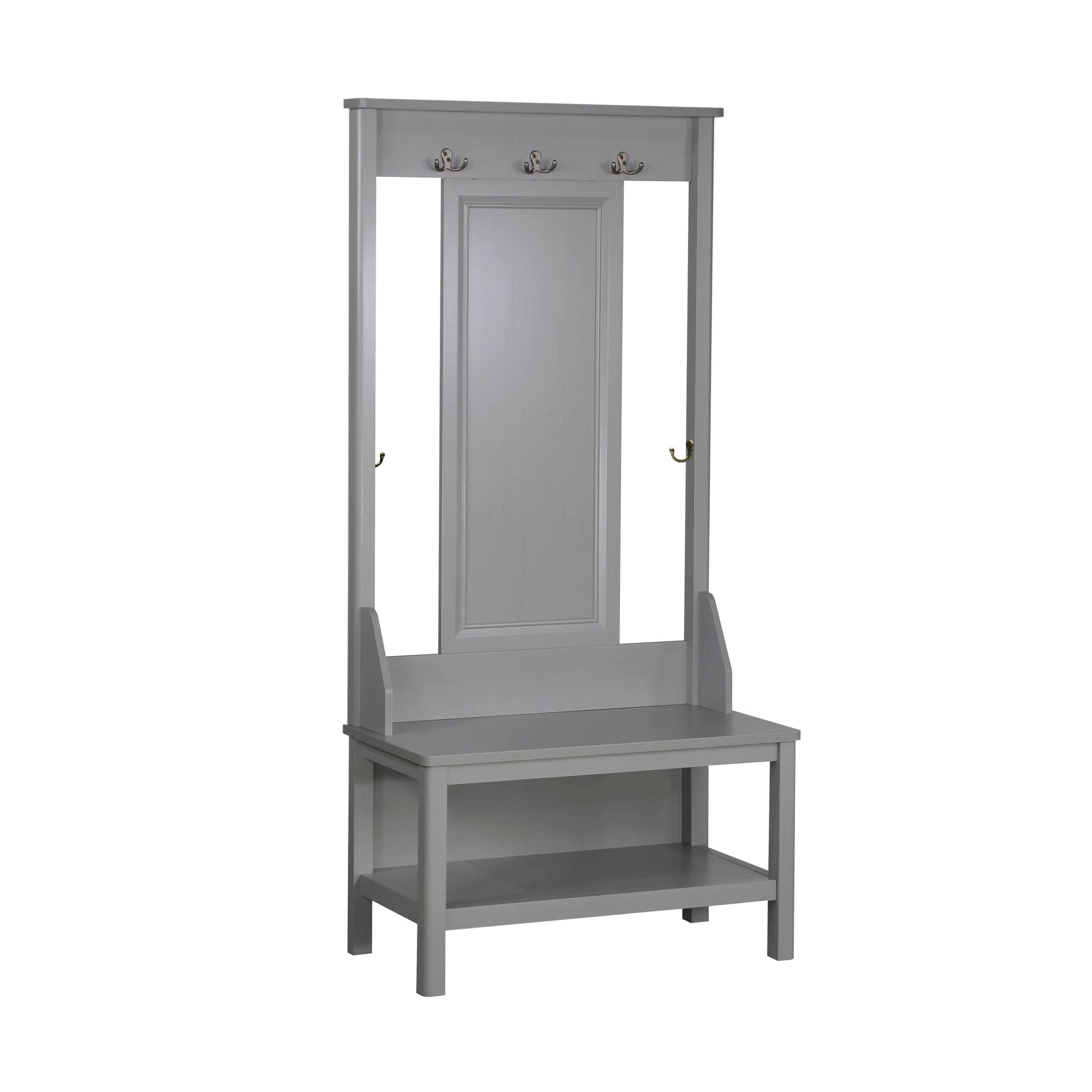 Hall Tree & Shoe Bench "Elegant Cape Code Gray Hall Tree With Bench And Spacious Shoe Storage Versatile And Stylish Entryway Organizer" Grey Solid Wood