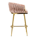 26'' Counter Height Bar Stools Set Of 2 Kitchen Island Counter Bar Stool With Hand Wave Back,Golden Chromed Base And Footrest Pink Pink Kitchen Modern Foam Velvet