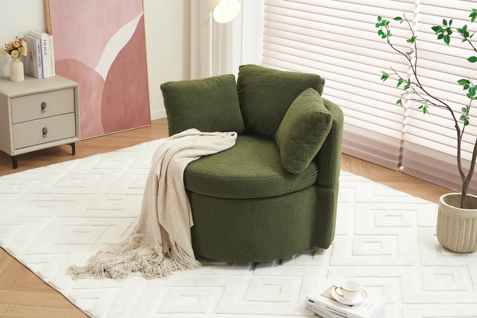 029 Teddy Fabric Swivel And Storage Chair With Back Cushion For Living Room,Green Green Primary Living Space Modern Foam Teddy