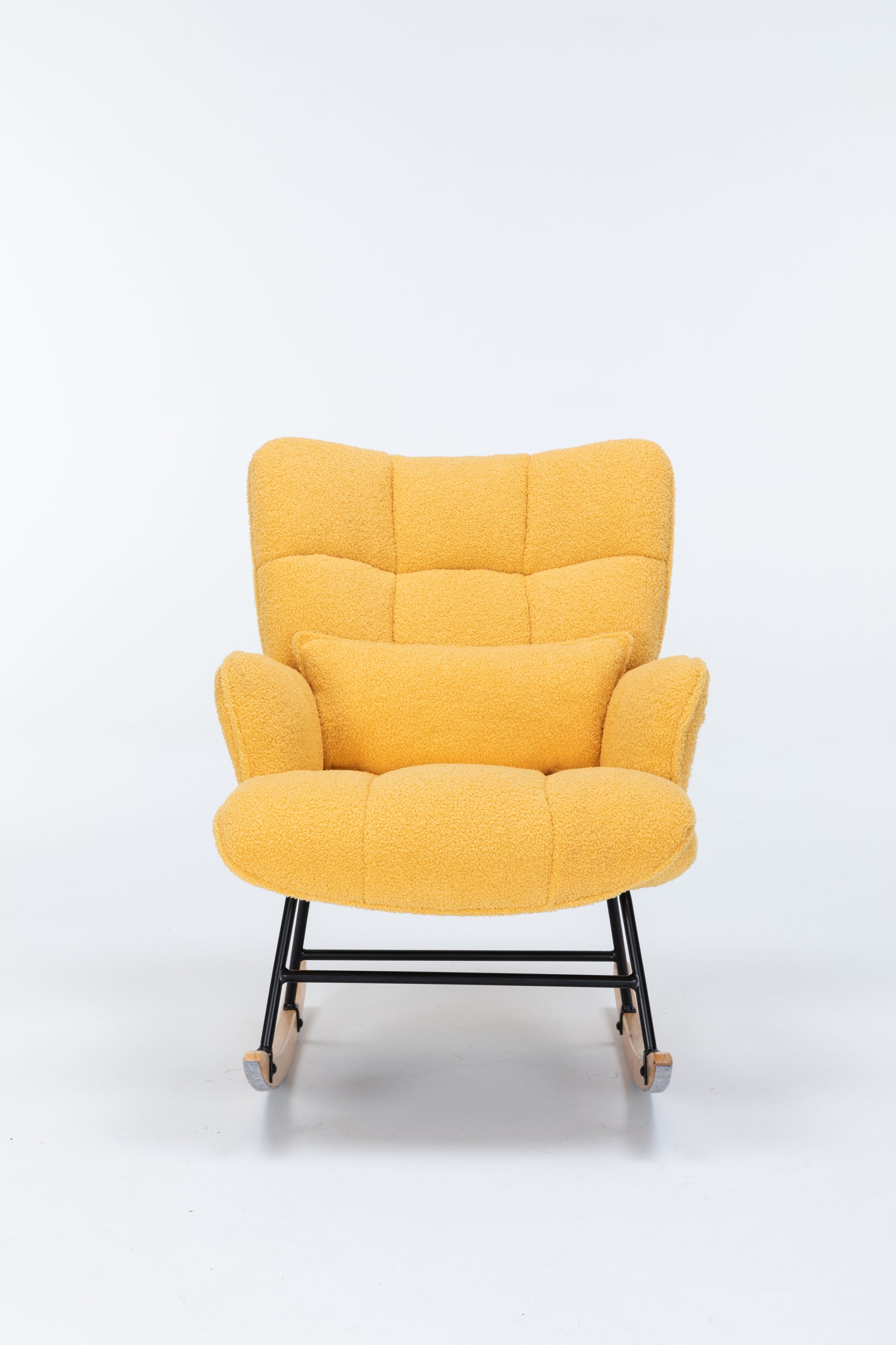 Rocking Chair Nursery, Teddy Upholstered Glider Rocker With High Backrest, Reading Chair Modern Rocking Accent Chairs Glider Recliner For Living Room, Nursery, Bedroom Yellow Velvet