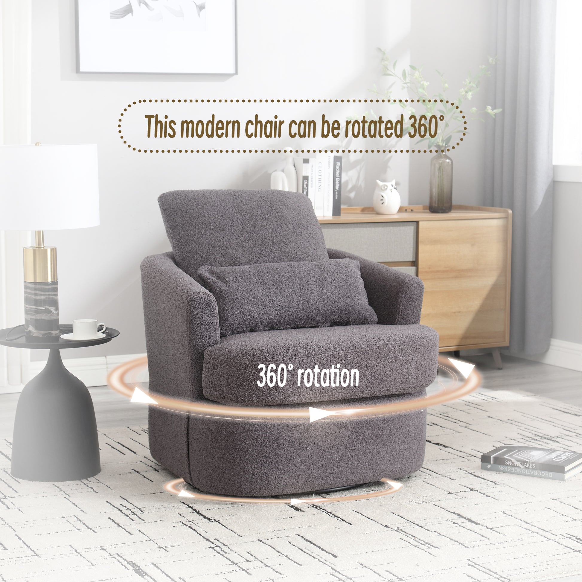 Coolmore Swivel Barrel Chair, Comfy Round Accent Sofa Chair For Living Room, 360 Degree Swivel Barrel Club Chair, Leisure Arm Chair For Nursery, Hotel, Bedroom, Office, Lounge Gray Teddy Gray