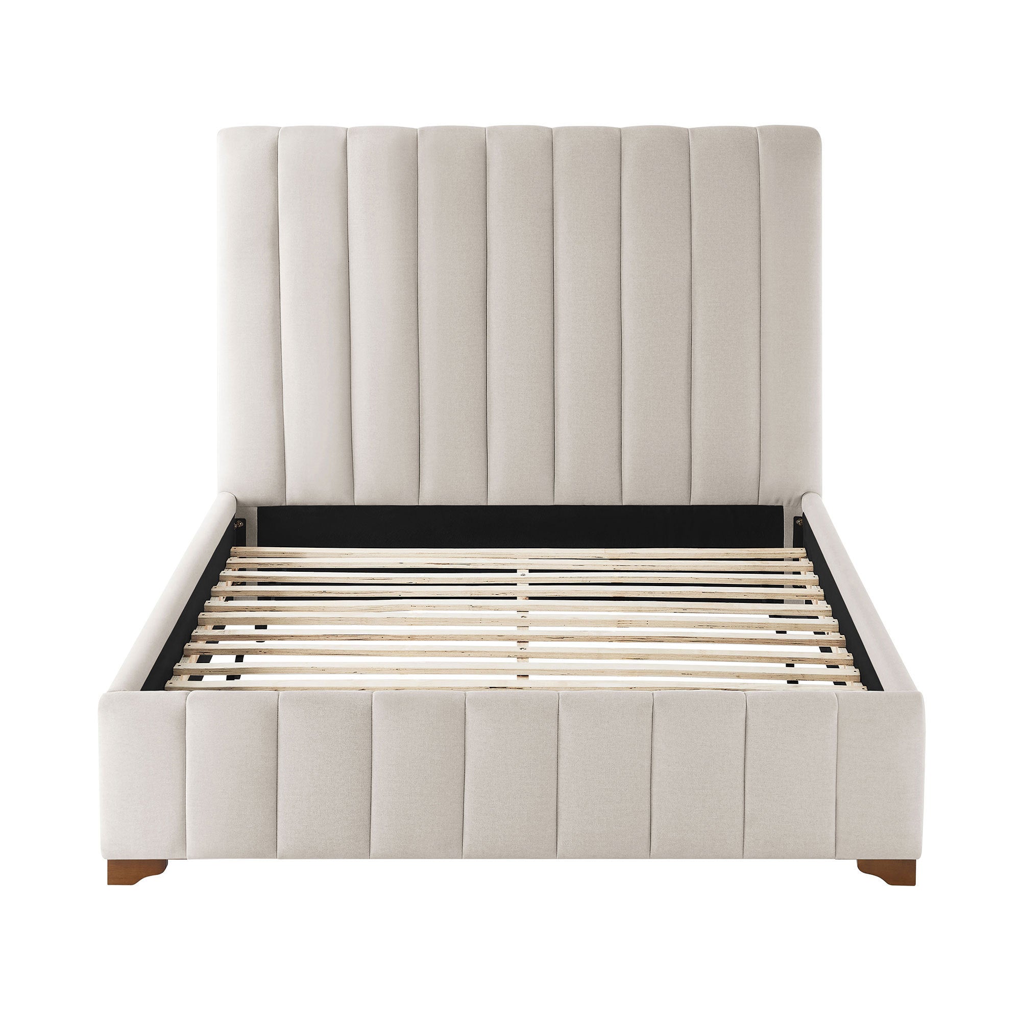 Full Size Modern Design Bed Frame Upholstered Queen Bed Frame Platform With Headboard Fabric Headboard Wooden Slats Support, No Box Spring Needed,Mattress Foundation,White Full White Fabric