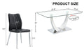 Table And Chair Set.Contemporary, Minimalist Rectangular Dining Table Featuring A Clear Tempered Glass Top And Sleek Silver Legs. Paried With Chairs Made Of Pu Material Cushion And Silver Metal Legs. Black Seats 8 Glass Metal
