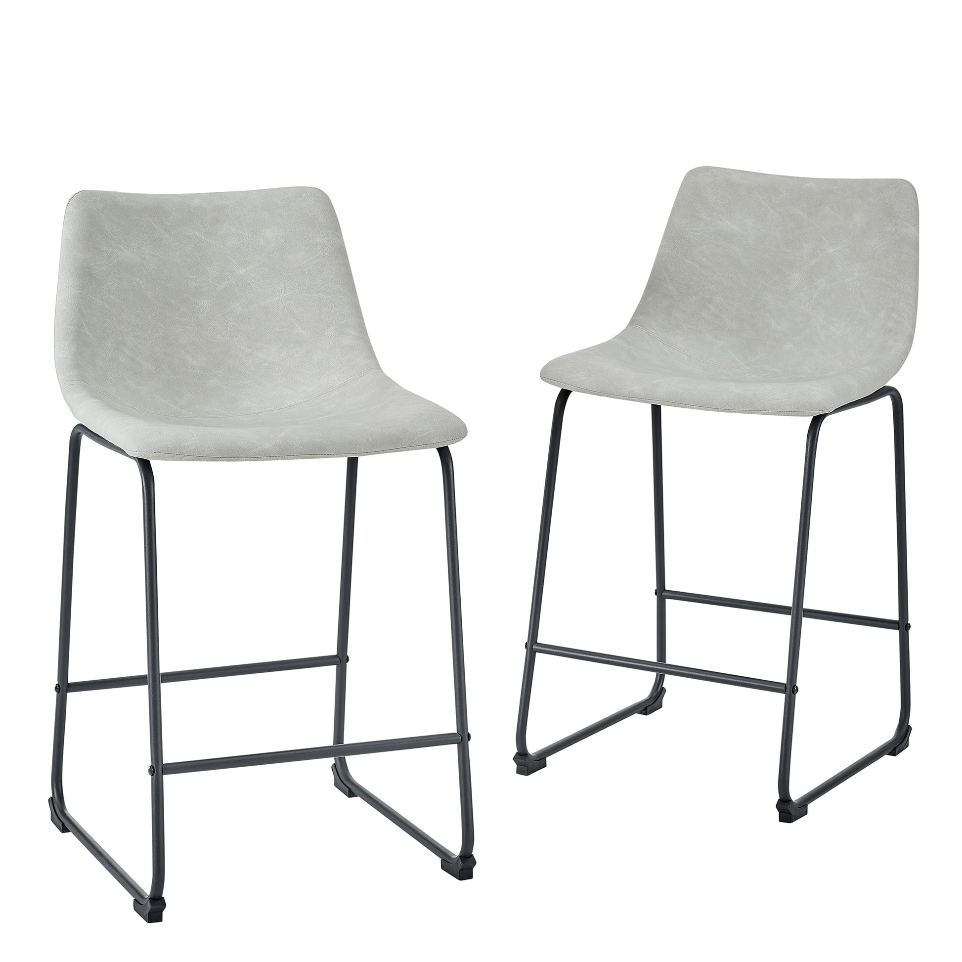 Industrial Faux Leather Counter Stools, Set Of 2 Grey Gray Polyurethane Foam Pu Leather