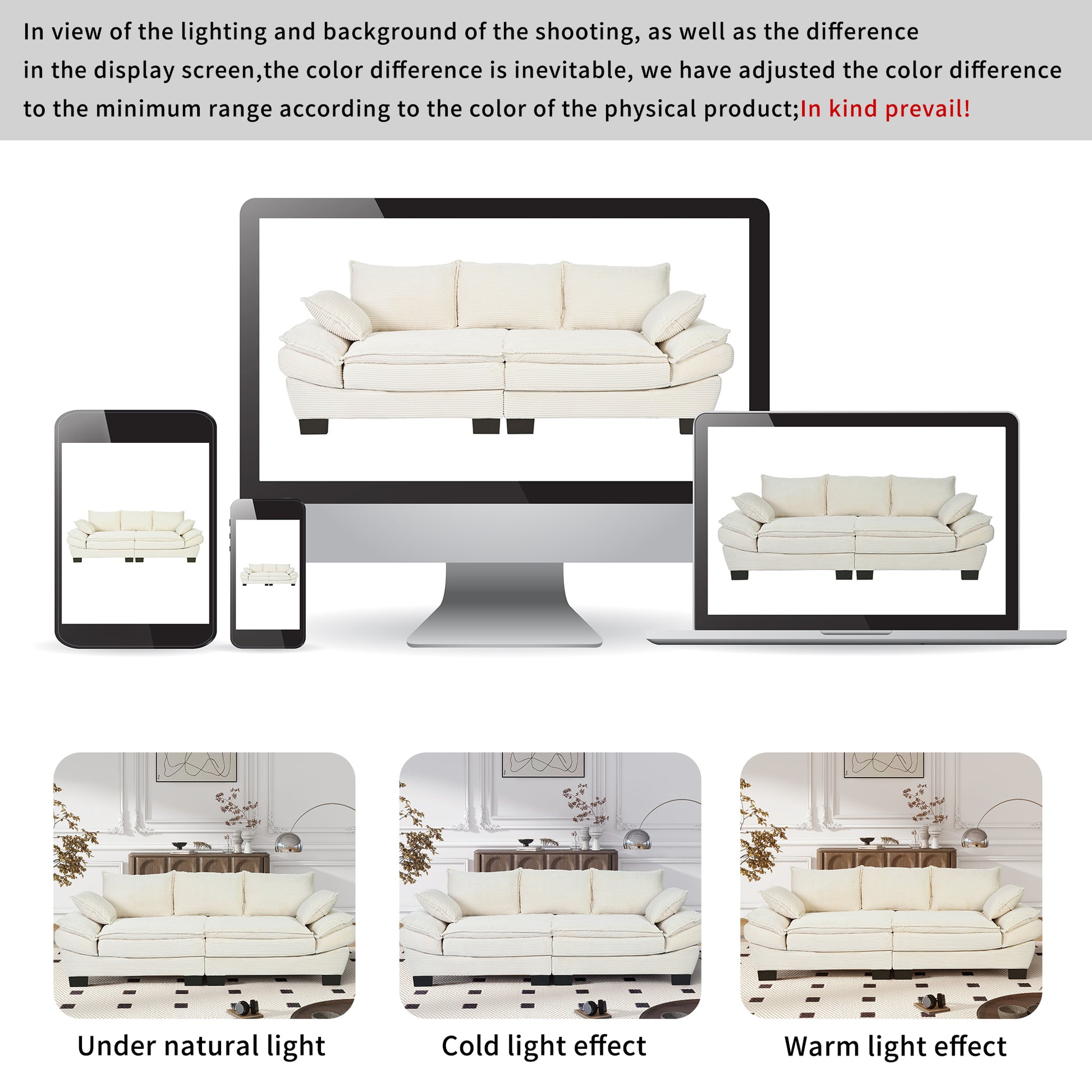 85.4" Modern Curved Sofa, Back Upholstered Couch With 2 Decorative Throw Pillows, Corduroy Fabric Couch For Living Room, Bedroomapartment Beige Corduroy 2 Seat