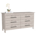 Double Dresser, Four Legs, 6 Drawer, Superior Top, Light Gray Light Gray Solid Wood Mdf Engineered Wood