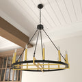 12 Light Living Room Steel Dimmable Candle Style Wagon Wheel Chandelier Ul Certified Antique Brass Black Ceiling Lights Steel Metal