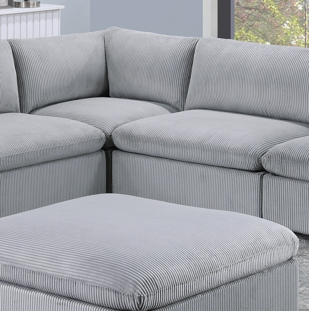 Dark Gray Color 6Pc Modular Sectional Set Corduroy Upholstery Couch 3X Corner Wedge 2X Armless Chairs 1X Ottoman Living Room Furniture Dark Gray Primary Living Space Cushion Back Contemporary,Modern