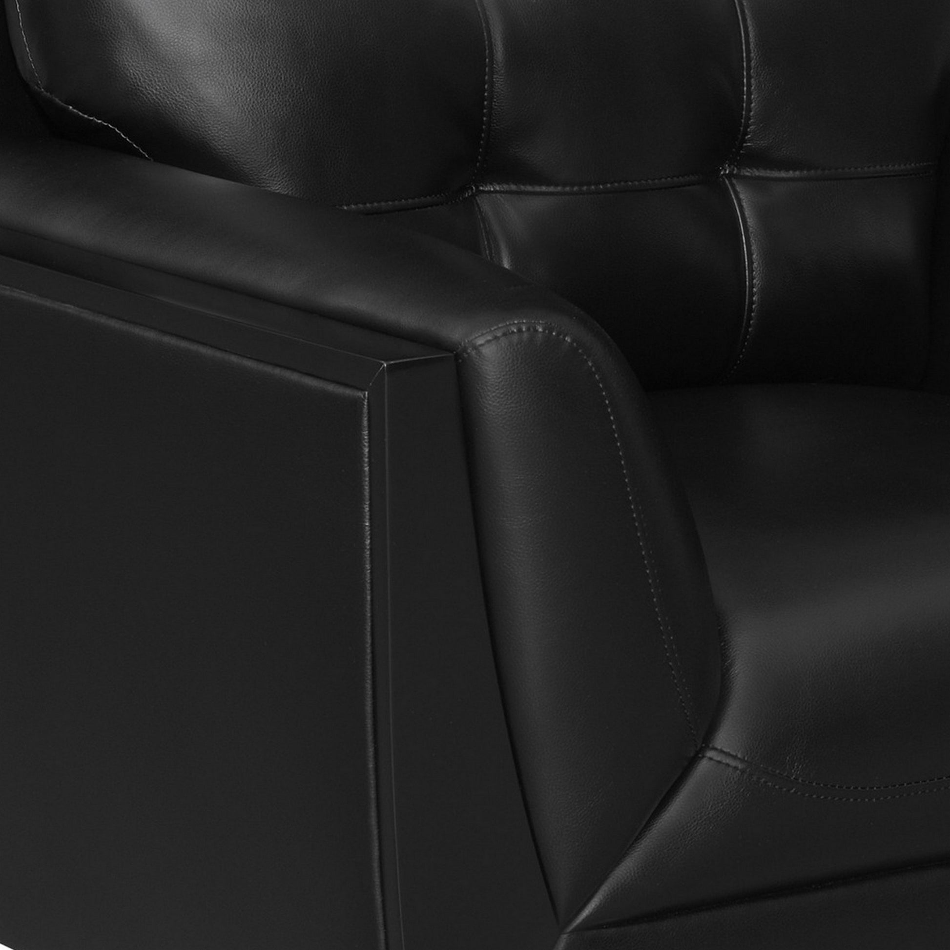 41 Inch Modern Accent Chair, Double Track Arms, Foam Cushioning, Black Black Wood