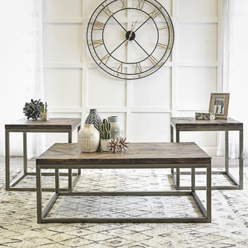 Lorenza 3 Piece Table Set Brown Brown Iron