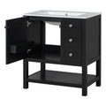 30Inch Transitional Style Bathroom Vanity Cabinet Combo With Ceramic Sink,Soft Close Door Black Bathroom Solid Wood Mdf